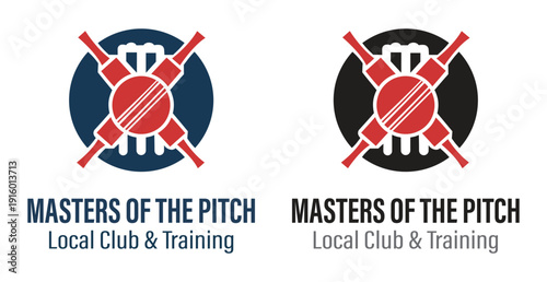 Masters of the Pitch Cricket Club Logo Design with Crossed Bats, Ball, and Stumps Icon for Local Sports Training Centers, Team Branding