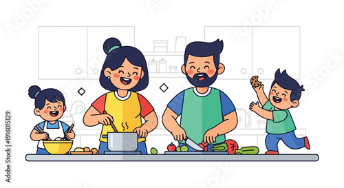 Happy Family Cooking Together