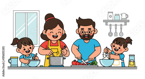 Happy Family Cooking Together