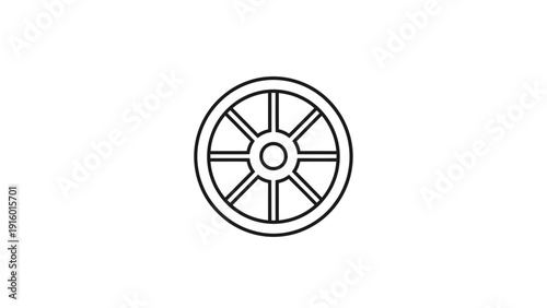 A simple line drawing of a wheel with a central circle and radiating spokes on a white background.