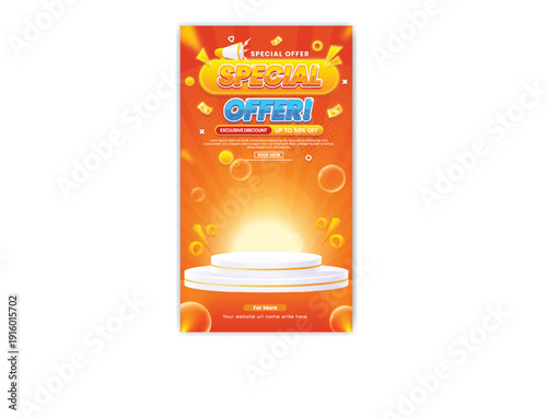 A vibrant advertisement poster featuring a special offer on red speakers