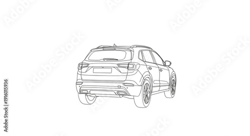 Sketch of a modern SUV vehicle from the rear perspective.