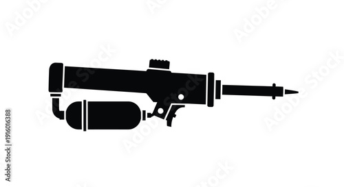 Simple black silhouette of a caulking gun shown in profile view