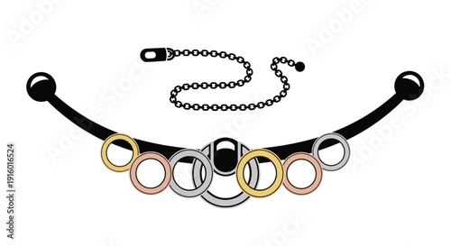 A black and gold choker necklace with circular and ball details