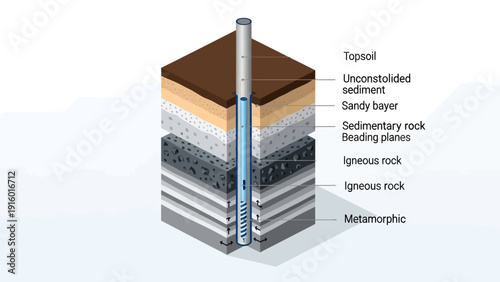Geological Cross-Section Illustrating Earths Layers and Wellbore.