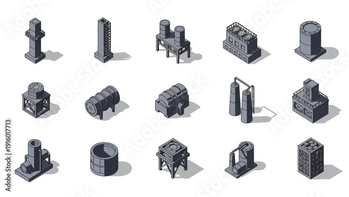 Isometric Industrial Objects Collection for Factory and Production.