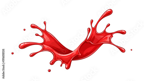 Red liquid splash with droplets against a white background