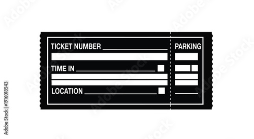 Black and white illustration of a blank parking ticket template