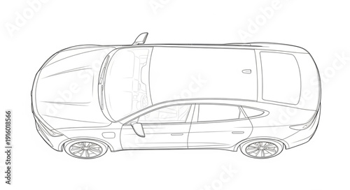 Stylized Outline Drawing of a Modern Van Vehicle.