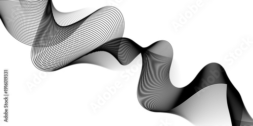 Modern abstract wave digital black geometric technology. Abstract line wave gradient poster blend background vector.