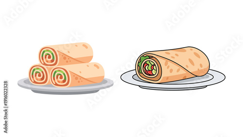 Mexican Tortilla Wraps Burritos with Meat and Vegetables