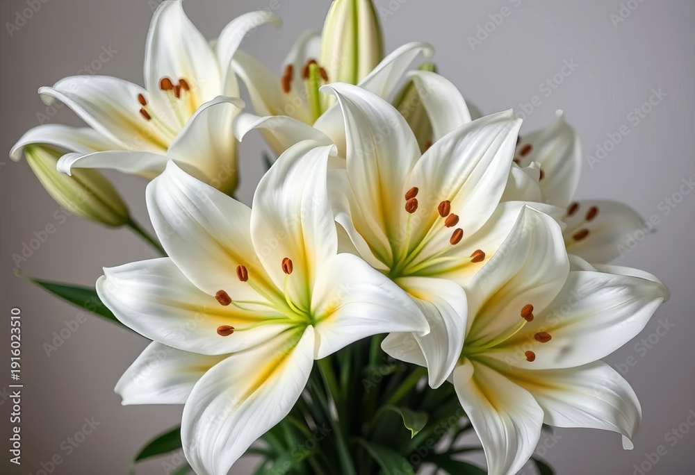Fototapeta premium Elegant white lilies arranged in a classic bouquet, flower arrangement, plant