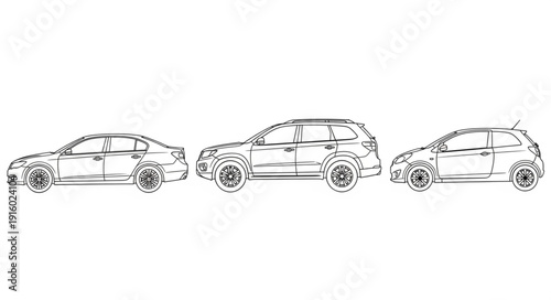 Three different car outlines in a row.