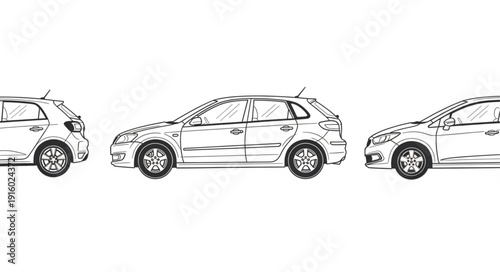 Three detailed line drawings of a modern station wagon car.