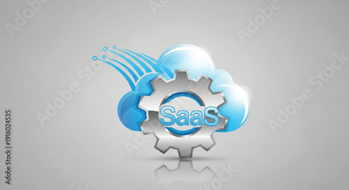 Software as a service saas cloud computing concept with gear and blue cloud