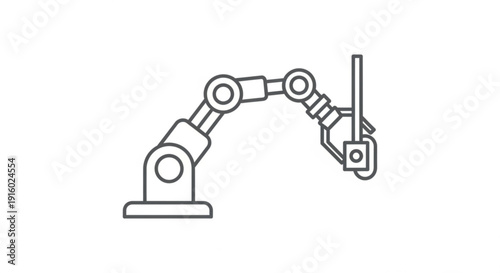 Industrial robotic arm with mechanical gripper extension in a factory setting for automation and manufacturing processes