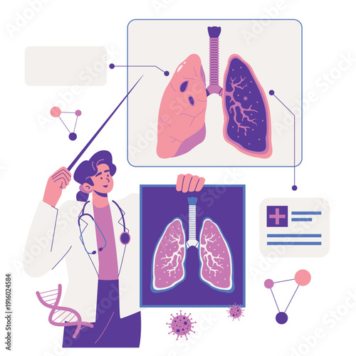 female doctor socializing about tuberculosis symptoms, treatment, and lung health illustration