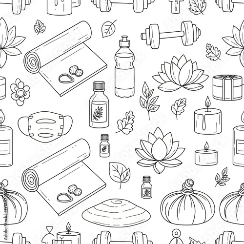 Illustration of wellness and self-care elements arranged in a harmonious pattern