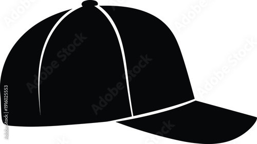 Baseball Cap Silhouette Vector Illustration, Classic Snapback Hat Icon Isolated on White Background for Fashion Apparel Design Concept
