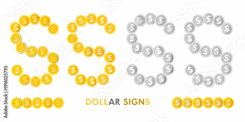 Dollar signs forming the letters css with additional coins below