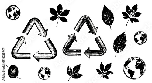 Recycling Symbol and Leaf Illustrations for Environmental Awareness.