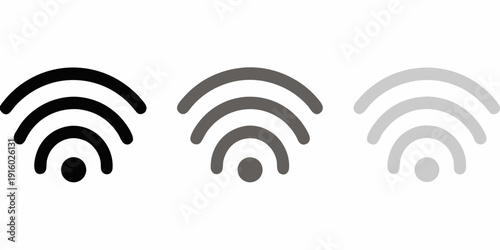 Three wifi signal icons in black gray and light gray tones representing connectivity