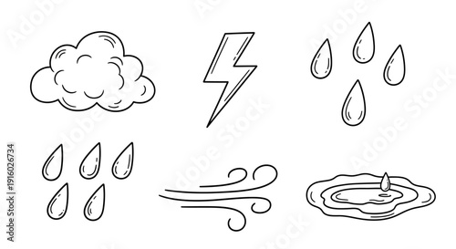 Set of Hand Drawn Weather Icons and Symbols.