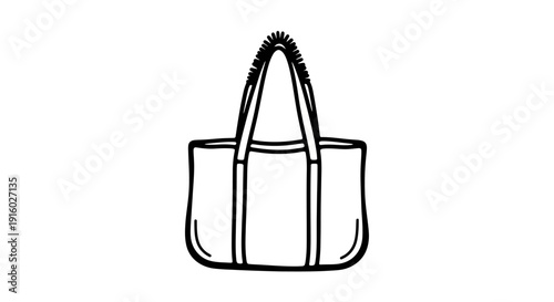 Simple Line Drawing of a Tote Bag.