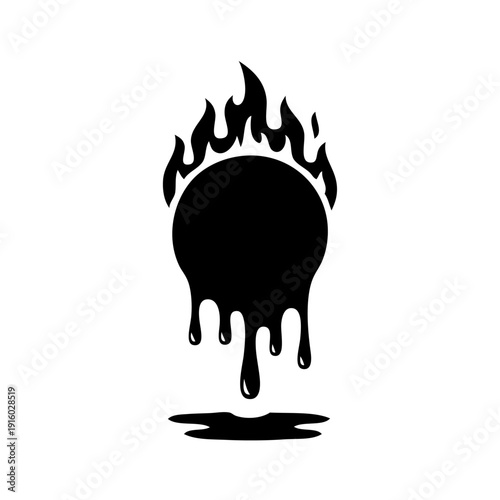 A black and white illustration of a fiery planet with a flaming tail.