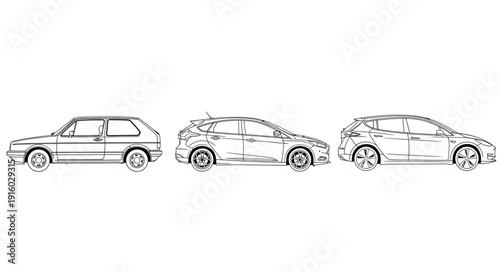 Three different car outlines shown side by side.