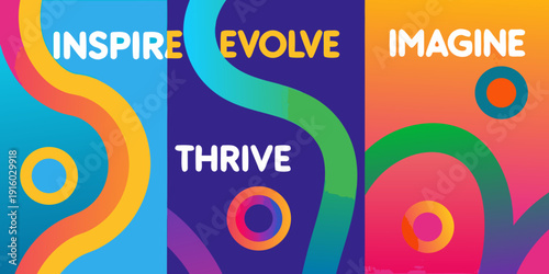 Colorful abstract design featuring inspirational words and circular shapes