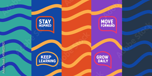 Colorful vertical banners with motivational quotes and wavy lines