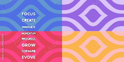 Colorful abstract background with motivational words and wavy patterns