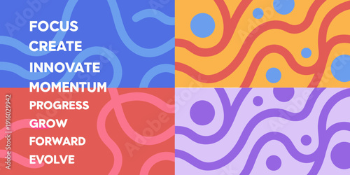 Abstract background with motivational words and colorful wavy patterns