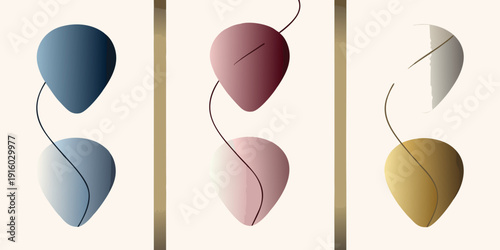 Abstract composition featuring three vertically aligned colorful teardrop shapes