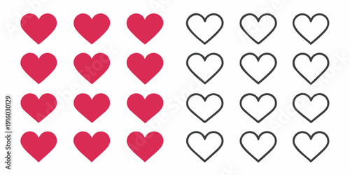 A collection of red and white heart icons arranged in a grid pattern