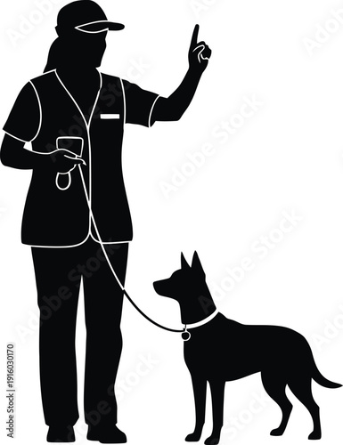 Dog trainer giving command to German Shepherd, professional animal training, obedience class vector illustration