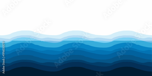 Abstract layered blue waves against a white background