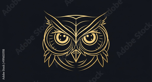 Stylized Golden Owl Head Illustration on Dark Background.
