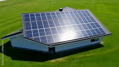 Wallpaper Mural Aerial view of solar panel on house roof generating renewable green energy for home power electricity Torontodigital.ca