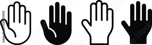 Four hands with different fill colors in a row on a white background.