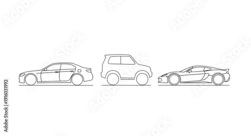 Three different car sketches lined up side by side.