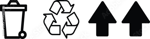 Simple icons representing waste management and upward direction on a white background.