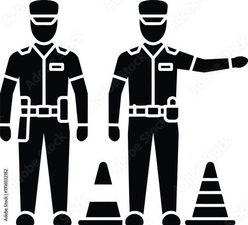 Two traffic officers directing with cones in a controlled environment.