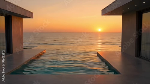 Wallpaper Mural Luxury pool at sunset overlooking ocean and sea with water view in luxury architecture Torontodigital.ca