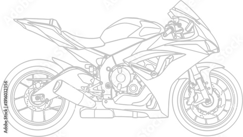 A detailed line drawing of a motorcycle viewed from the side with a clean white background.