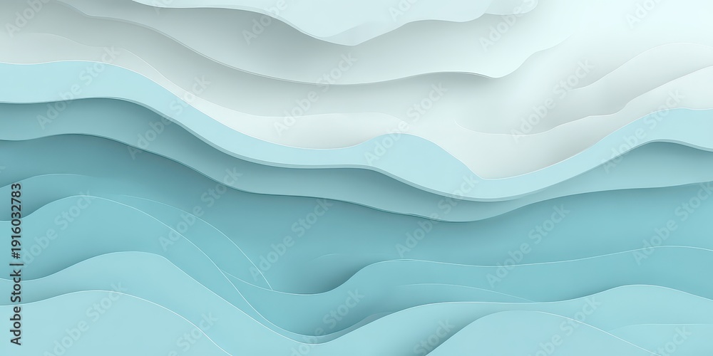 Fototapeta premium Layered Abstract Wave Pattern in Light Blue and White Colors with Subtle Shadows for Depth and Texture Perfect for Backgrounds