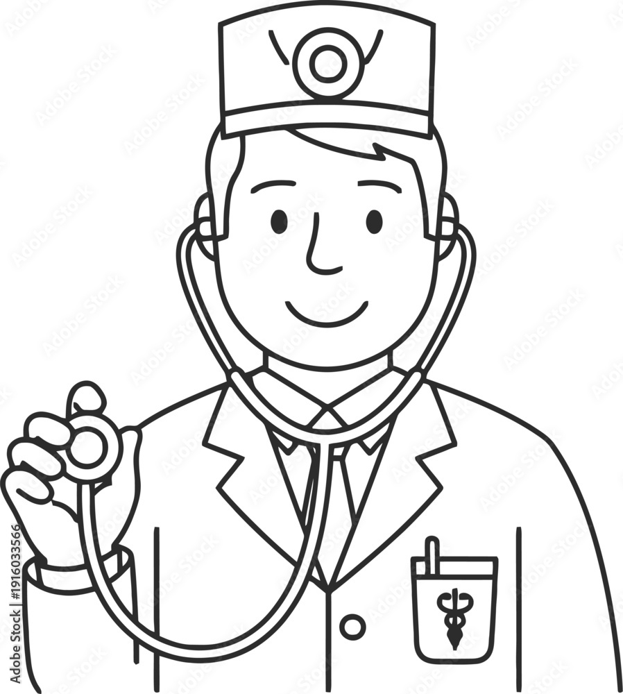 Obraz premium A smiling doctor wearing a white coat and holding a stethoscope.