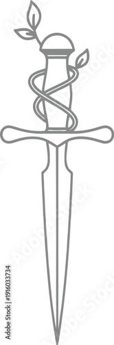 A simple line drawing of a dagger with a snake wrapped around the hilt.