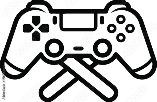 A simple line drawing of a game controller with crossed sticks underneath.
